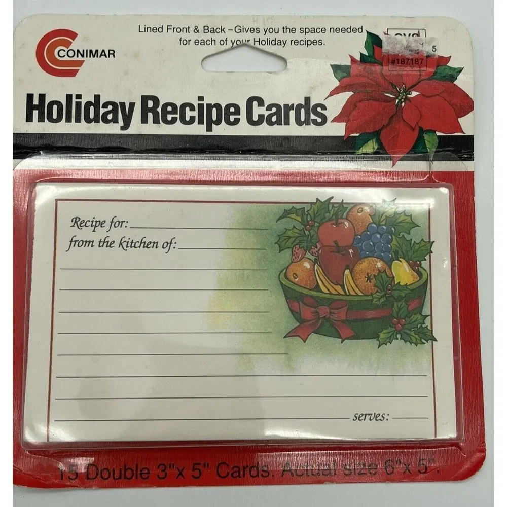 Vintage Conimar Holiday Recipe Cards 15 Double Sided Fruit Apples Oranges Basket